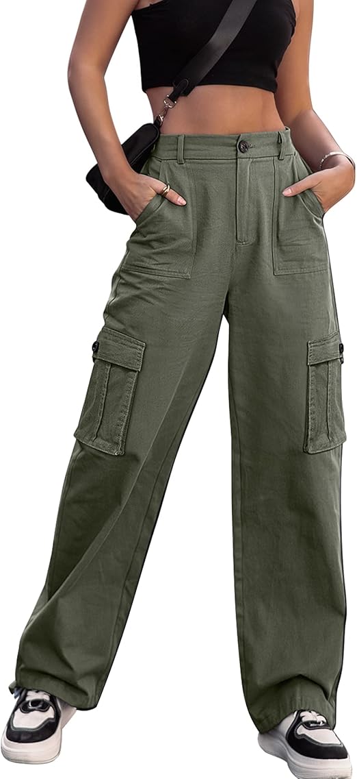 Women’s High-Waisted Cargo Straight-Leg Pants | Multi-Pocket • Relaxed Fit • Urban Utility Style