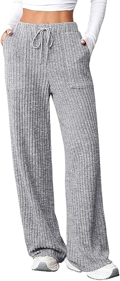 Cozy Rib-Knit Lounge Pants | Relaxed Wide-Leg · Stretch Drawstring Waist · Soft & Flattering