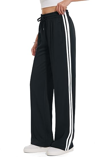 Casual Athletic Wide-Leg Track Pants | Elastic Drawstring Waist · Smooth Drape Fabric · Lightweight & Quick-Dry