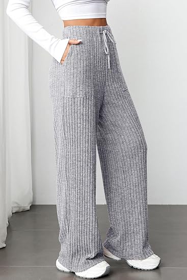 Cozy Rib-Knit Lounge Pants | Relaxed Wide-Leg · Stretch Drawstring Waist · Soft & Flattering