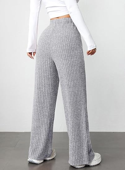 Cozy Rib-Knit Lounge Pants | Relaxed Wide-Leg · Stretch Drawstring Waist · Soft & Flattering