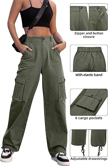 Women’s High-Waisted Cargo Straight-Leg Pants | Multi-Pocket • Relaxed Fit • Urban Utility Style