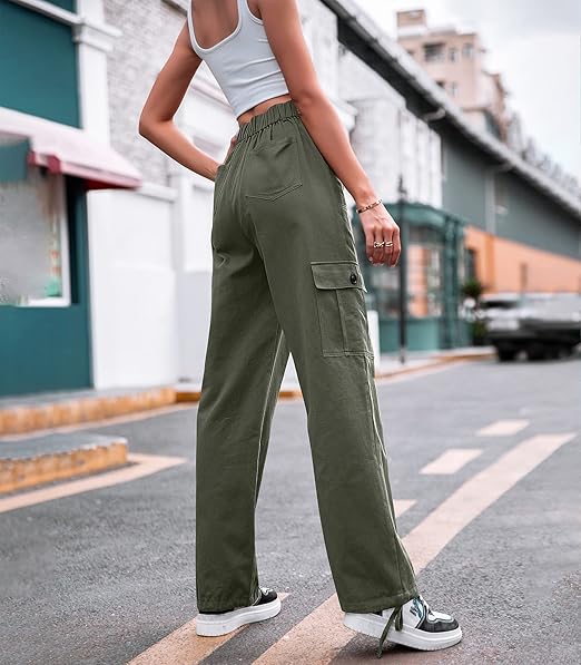 Women’s High-Waisted Cargo Straight-Leg Pants | Multi-Pocket • Relaxed Fit • Urban Utility Style